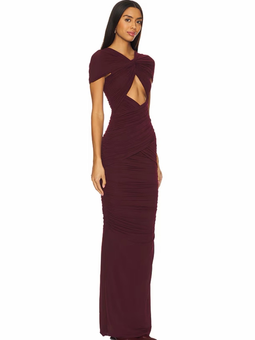 Ronny Kobo Nasha Burgundy Ruched Cutout Maxi Dress Wedding Guest Size S